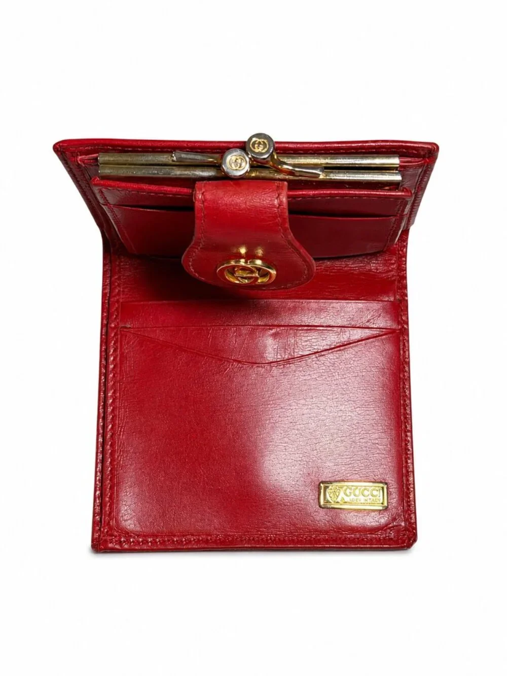 Vintage Gucci Red Leather Bifold Wallet
